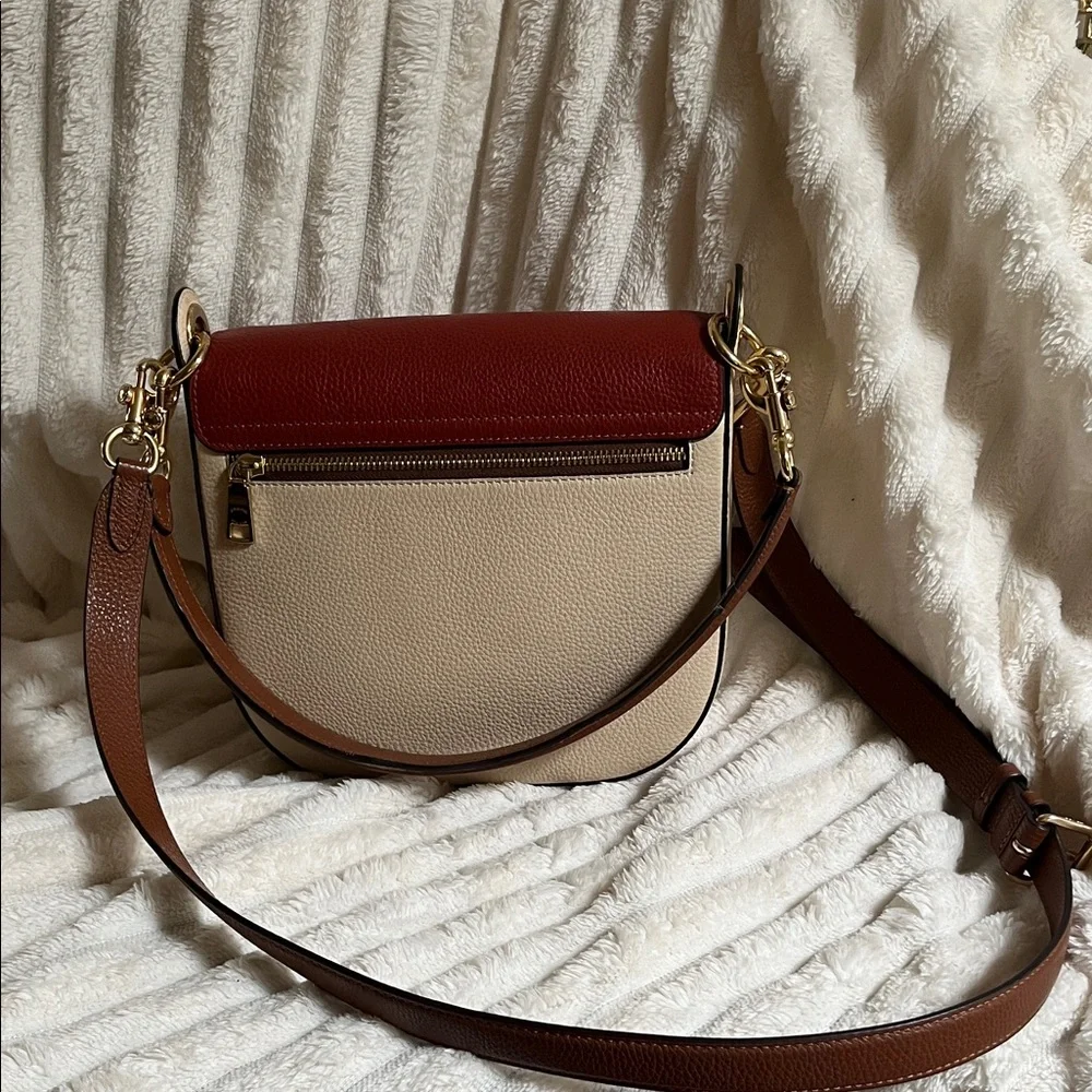 Coach Burgundy and Beige Leather Crossbody Bag - Picture 2 of 8